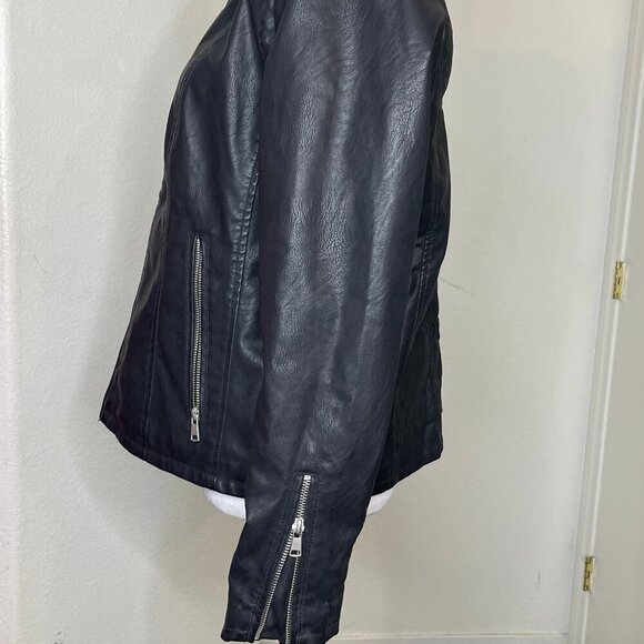 Baccini Women's Faux Leather Aviator Jacket Black Fur Collar Full Zip Size Large - Picture 3 of 11